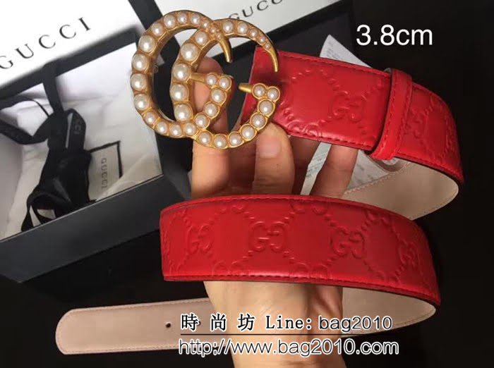 古馳CUCCI 百搭款 原單經典 頭層小牛皮壓花 純銅鑲珍珠扣男士皮帶 GHG1039